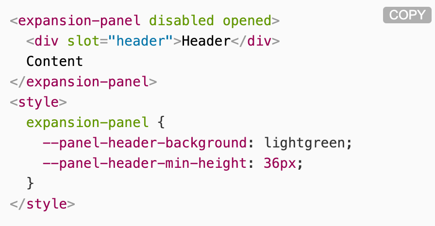 Expansion panel code snippet